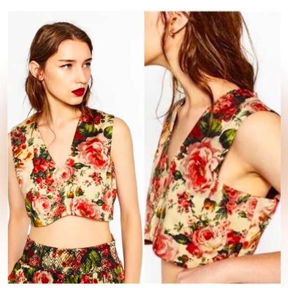 Zara Floral Cropped Vest Top - Picture 1 of 5